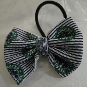Starbucks Black and White Striped Hair Bow
